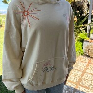Hollister Cream Pullover Hoodie with Colorful Embroidery